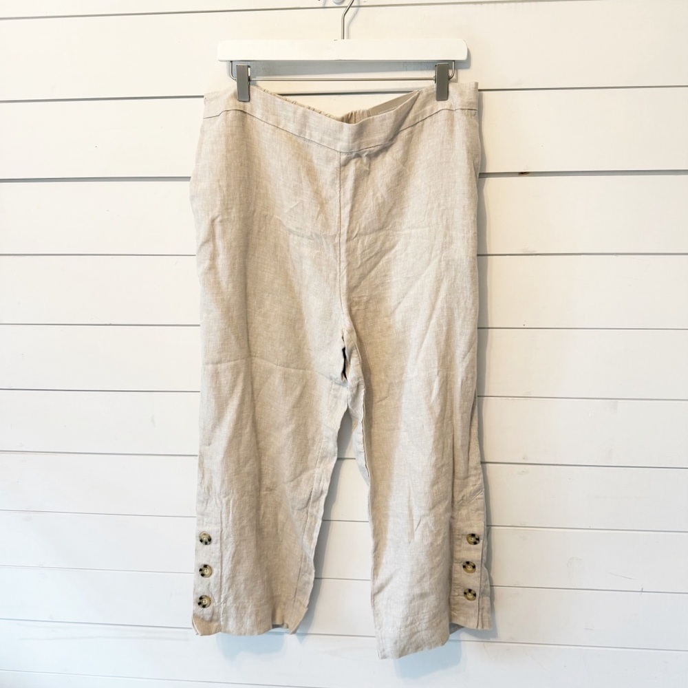 NWTs Chicos | Women’s Beige Cropped 100% Linen Elastic Waist Pants Size 2- US 12